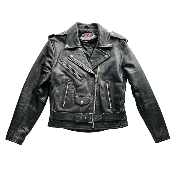YAS Black Genuine Pebbled Leather Heavyweight Motorcycle Jacket for Women US-14 - Picture 1 of 7